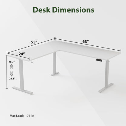 Agilestic L Shaped Standing Desk Adjustable Height, Electric Corner Standing Desk, 63 x 55 inch Sit Stand Computer Table with Splice Board, White - WoodArtSupply