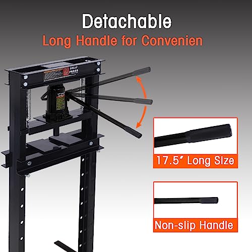 PULLAFUN 12-Ton Hydraulic Shop Press with Press Plates, H-Frame Garage Press with Adjustable Table, Black - WoodArtSupply