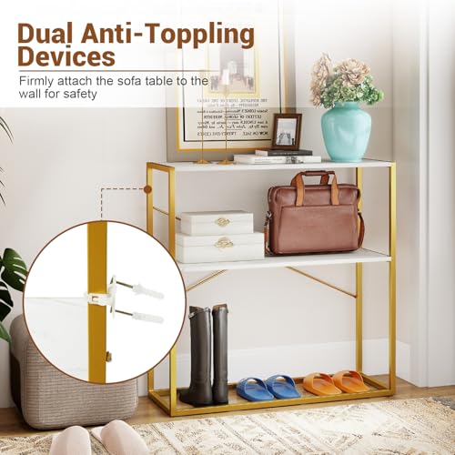 Giantex 36" Narrow Console Table, 2-Tier Entryway Tables with Faux Marble Top & Heavy-Duty Metal Frame, Behind Couch Table, Modern Sofa Tables with Open Storage Shelves for Entrance, Living Room,Foyer Giantex