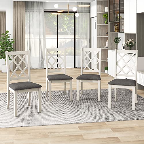 Merax Mid-Century 5-Piece Round Dining Table Set for 4, Solid Wood Kitchen Table with Upholstered Chairs for Small Spaces, Brown Table and Gray Chairs Merax