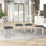 Merax Mid-Century 5-Piece Round Dining Table Set for 4, Solid Wood Kitchen Table with Upholstered Chairs for Small Spaces, Brown Table and Gray Chairs Merax