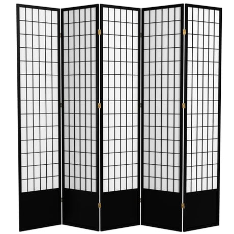 Red Lantern 7 ft. Tall Window Pane Shoji Screen - Black - 5 Panels Red Lantern
