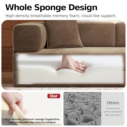 MoonSpeak 78.8''Sleeper Couch Bed for Livingroom,Convertible Modular Sofa with Armrest Pillow,Modular Foldable Corduroy Couches in a Box,No Assembly (Brown) MoonSpeak