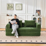 Liiwepo 79" Convertible Sofa Bed, 5-in-1Boneless Couch for Living Room with 2 Pillows Corduroy Folding Sleeper Sofa Bed, Boneless Cloud Loveseat Futon Sofa Bed for Living Room Bedroom Lounge, Green Liiwepo