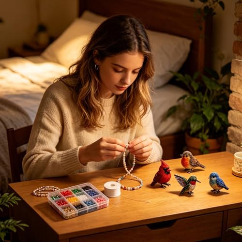 DIY 3D Animal Bead Embroidery Kit, 4pcs Bird Beading Crafts with Instructions, Cute Bead Art Handmade Bird Gift for Beginners & Craft Enthusiasts