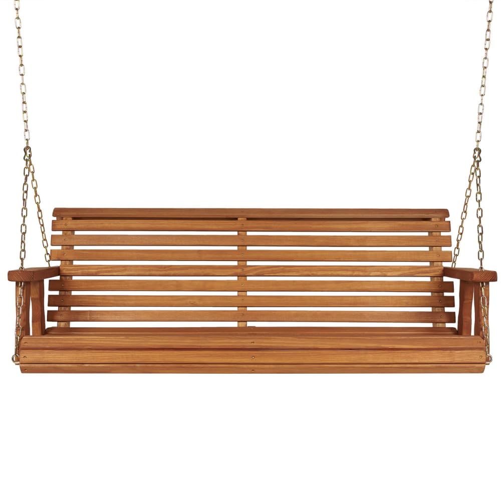 Amish Casual Heavy Duty 800 Lb Roll Back Treated Porch Swing with Hanging Chains (4 Foot, Cedar Stain) - WoodArtSupply