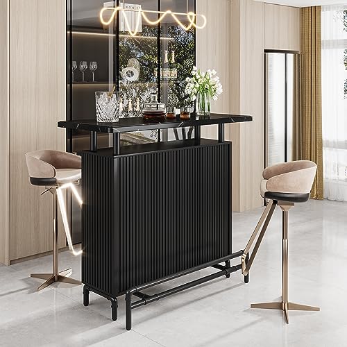 Tribesigns Modern Industrial Home Bar Table with Storage Shelf and Faux Marble Top