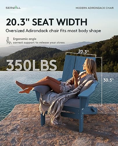 SERWALL Modern Adirondack Chair, Oversized Folding Adirondack Chair with Curved Backrest, All Weather Resistant Outdoor Adirondack Chair Set, Blue - WoodArtSupply