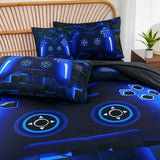 PERFEMET Twin Size Bed in A Bag 6 Pieces Gaming Bedding Set for Boys Blue Gamer Comforter with Sheet Set for Kids Teen Cool Video Game Black Quilt Bedding Set(Blue, Twin) PERFEMET