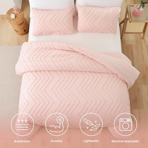 YIRDDEO Pink Full Comforter Set 3Pcs, Boho Blush Full Size Bedding Set, Vertical Tufted Bed Set, Lightweight Neutral Bedroom Set (1 Comforter 2 Pillowcase) YIRDDEO