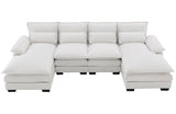Merax 110" Modular Sectional Couches with Waist Pillows, 6-seat Upholstered Sleeper Sofa Bed Chaise Lounge for Living Room Furniture, White Merax