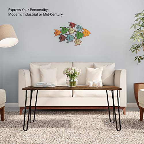 Lavish Home Coffee Table with Hairpin Legs - Modern Industrial Style Home Decor - Woodgrain-Look and Steel Accent Living Room Furniture (Brown) Lavish Home