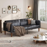 GarveeHome Futon Sofa Bed, 75-Inch Modern Faux Leather Convertible Couch, Mid-Century Loveseat for Small Space, Living Room, Bedroom, Black GarveeHome