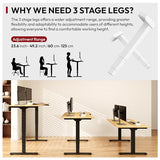 SANODESK Standing Desk 3 Stages Dual Motor 60 inch Whole-Piece Real Bamboo Desktop Height Adjustable Desk for Home Office Stand Up (Black Frame/ 60" Curved Natural Bamboo Top) SANODESK