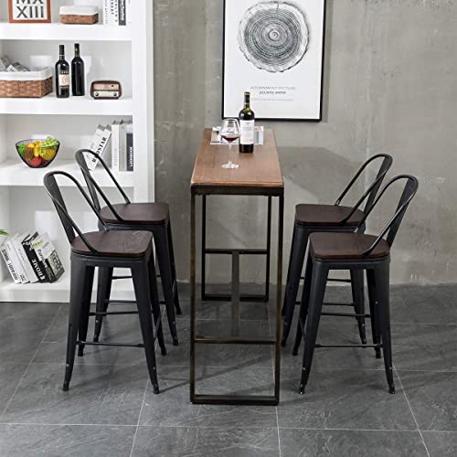 Aklaus Metal Bar Stools Set of 4,26 inch Barstools Counter Height Bar Stools with Backs Farmhouse Bar Stools with Larger seat High Back Kitchen Dining Chairs Modern Bar Chairs Matte Black Stool Aklaus