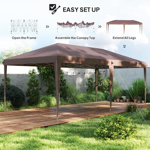 Outsunny 10' x 20' Pop Up Canopy Tent, Upgraded Heavy Duty Tents for Parties, Outdoor Instant Gazebo Sun Shade Shelter with Carry Bag, for Catering, Events, Wedding, Backyard BBQ, Coffee Outsunny