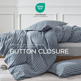 JELLYMONI Cotton Duvet Cover Twin Size - Blue Pinstriped Comforter Cover with Button 100% Washed Cotton 2PCS Breathable Soft Solid Bedding Set Duvet Cover 68×90in & 1 Pillowcase (NO Comforter) JELLYMONI