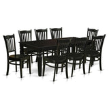 East West Furniture LGGR9-BLK-W 9 Piece Modern Dining Table Set Includes a Rectangle Wooden Table with Butterfly Leaf and 8 Dining Chairs, 42x84 Inch, Black East West Furniture
