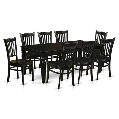 East West Furniture LGGR9-BLK-W 9 Piece Modern Dining Table Set Includes a Rectangle Wooden Table with Butterfly Leaf and 8 Dining Chairs, 42x84 Inch, Black East West Furniture