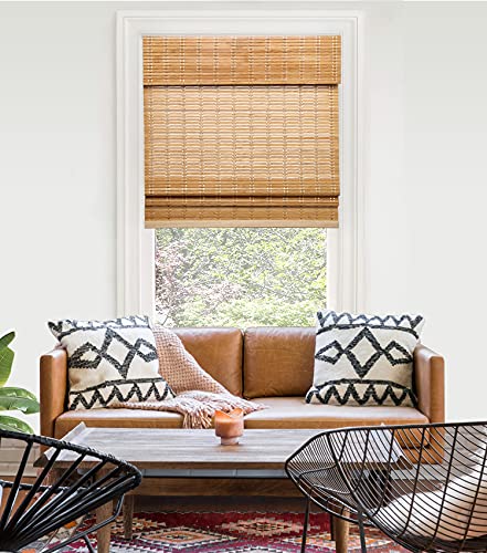 LazBlinds Cordless Natural Bamboo Roman Shades - Light Filtering Window Treatment, 23'' W x 60'' H