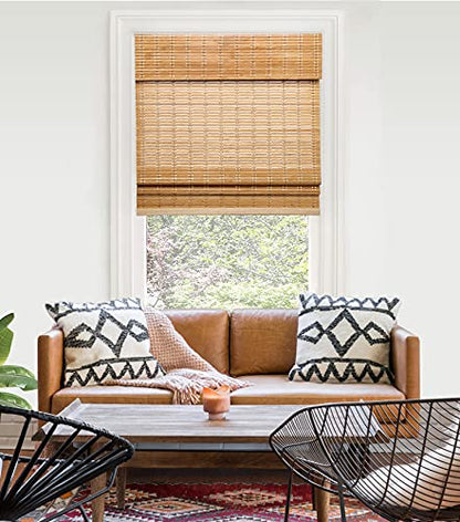 LazBlinds Cordless Natural Bamboo Roman Shades - Light Filtering Window Treatment, 23'' W x 60'' H