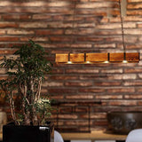 Rustic Wood 4-Lights Farmhouse Chandelier， Retro Hanging Pendant Lamp，Wood Beam Linear Hanging Light Vintage Ceiling Light Fixture for Dining Table, Kitchen Island, Bar JUOPTGJ