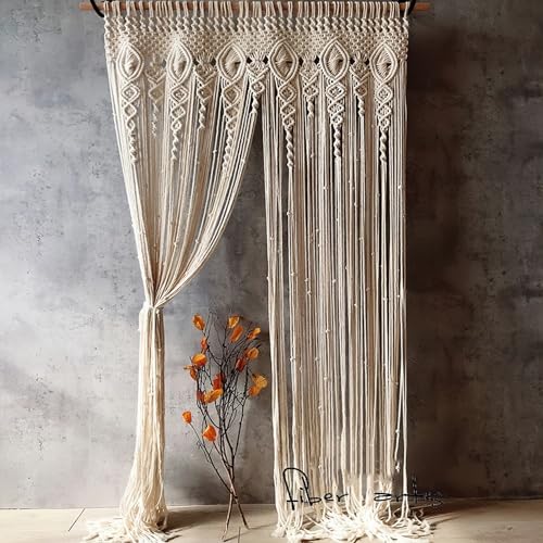 OIHYA Macrame Curtain Wall Hanging Handmade Boho Curtains for Wedding Backdrop Arch Closet Room Divider Boho Wall Decor 40"X80" OIHYA
