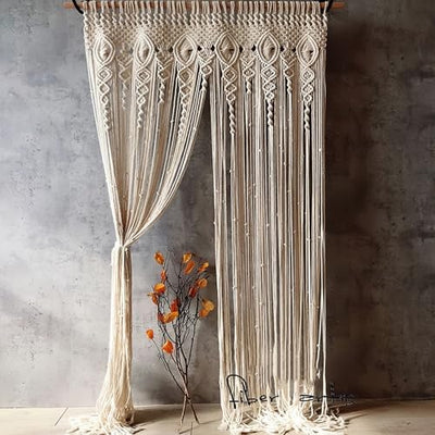 OIHYA Macrame Curtain Wall Hanging Handmade Boho Curtains for Wedding Backdrop Arch Closet Room Divider Boho Wall Decor 40"X80"
