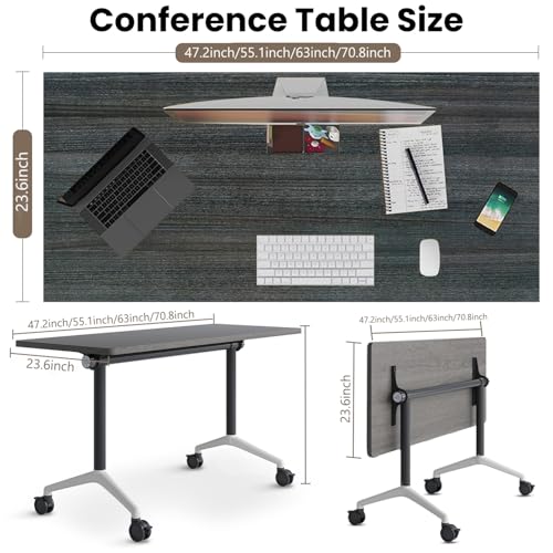 Folding Conference Room Tables, Seminar Conference Table Modern Flip Top Training Meeting Tables, Conference Room Table with Wheels for Home Office Classr,8 Pack 63inch CUAOCEZ