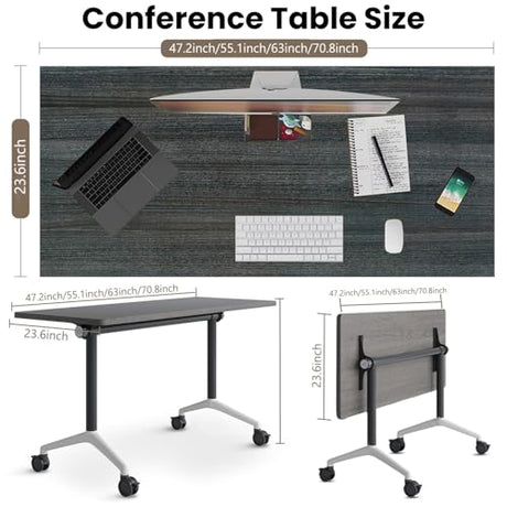 Folding Conference Room Tables, Seminar Conference Table Modern Flip Top Training Meeting Tables, Conference Room Table with Wheels for Home Office Classr,8 Pack 63inch CUAOCEZ
