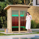 MEISSALIVVE Infrared Sauna, Full-Spectrum Infrared Outdoor Saunas for Home - Dry Heat Sauna, Wooden Sauna Room with Beauty Lamp (Outdoor Sauna 2 Person) MEISSALIVVE