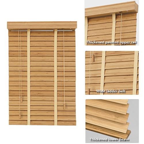 2" Slats Bamboo Blinds for Windows Blackout Shades Horizontal Window Blinds W20-72" H48 60" 64" 72" Blinds for Light ControlInside/Outside Mount Shades, Cordless(72" W x48 H) WoodArtSupply