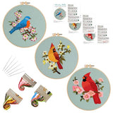 Louise Maelys 3 Sets Bird Embroidery Kits for Beginners,Adults Starter Flower Pattern Cross Stitch Kit DIY Needlepoint Kits with Embroidery Instructions