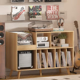 LELELINKY Natural Wood 48''Record Player Stand with Storage and Display Area, Turntable Stand Vinyl Record Holder Player Table Holds Up to 450 Albums, Record Stand for Music Room Living Room LELELINKY