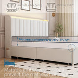 Full Bed Frame with 4 Drawers and Storage Headboard, Upholstered Platform Bed Frame Full Size with Led Lights and Handy Charging Station, No Box Spring Needed, Easy Assembly, Noise Free, Beige TIGUBFRE