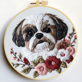 Punch Needle Kits Shih Tzu Dog and Flowers Embroidery Starter Set with Hoop Easy for Beginners DIY Stress Relief Handmade Craft Hobby and Home Decor 20x20cm-3