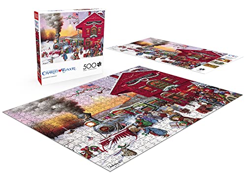 Buffalo Games - Charles Wysocki - Whistle Stop Christmas - 500 Piece Jigsaw Puzzle Red, Violet, Green, 21.25"L X 15"W Buffalo Games