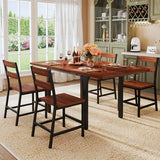 Dining Table Set for 4, Extendable Kitchen Table Set with 4 Chairs, Curved Backrest, Dining Room Table with Solid Metal Frame & MDF Board, for Kitchen Room and Small Spaces, Easy Assembly, Walnut ALEXNUTRE