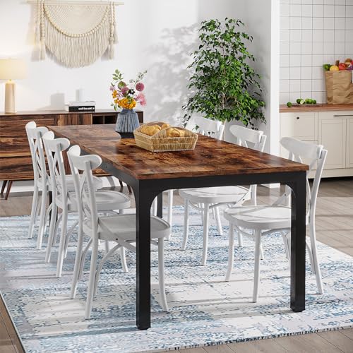 Tribesigns 78.7 Inch Dining Table for 8, Industrial Rectangle Wood Dining Table, Long Rustic Dinner Table with Heavy Duty Metal Legs (Only Table) (Rustic Brown) - WoodArtSupply