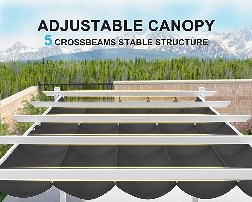 PURPLE LEAF 10' x 13' Outdoor Retractable Pergola Heavy-Duty Aluminum White Pergola with Sun Shade Canopy Patio Modern Shelter for Garden Yard Deck Grape Trellis, Grey PURPLE LEAF