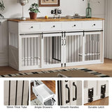 Real Relax Large Dog Crate Furniture, 71” Multi-Purpose Dog House w/Double Rooms, Divider and Sliding Barn Door, Steel Frame Indoor Double Dog Crate for Medium Small Dogs, White Real Relax