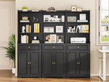 Hasuit Bookshelves and Bookcase with Doors and Drawer & Shelves, 73 in Tall Bookshelf with Storage, Floor Standing 7 Shelf Display Cabinet Bookshelf Storage Cabinet for Home Office, Living Room, Black Hasuit