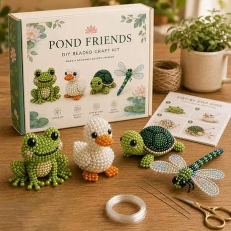 Wmool Tiny 3D Beaded Animal DIY Kit, Easy DIY Beading Embroidery Kit with 4 Cute Designs, 3D Animal Themed Beadwork Kit for Beginners & Craft Enthusiasts, with Instructions Wmool