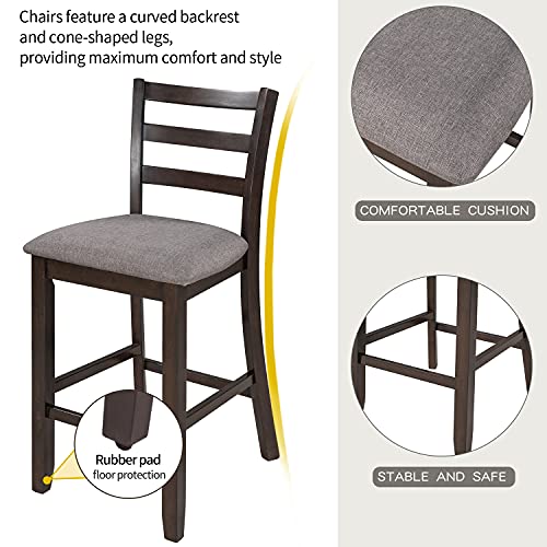 Bellemave Counter Height Dining Table Set for 4 with Storage 5 Piece High Top Table and Chairs Wood Square Kitchen Table and Chairs (Espresso) Bellemave