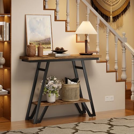 Cibert 41.3" Narrow Console Table, 2-Tier Storage Entryway Table with Faux Marble Top & Metal Frame, Sofa Table Behind Couch Table Hallway Table for Entrance Foyer Living Room Bedroom, Rusitc Brown Cibert
