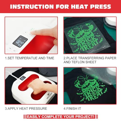 MECOLOUR Heat Press Machine for T Shirts, Portable Heat Press 9"X9" With Heat Press Mat, PTFE Teflon and 8 Pcs Tshirt Ruler Guide, Tshirt Press Machine for Sublimation, HTV, Heat Transfer Pro - WoodArtSupply