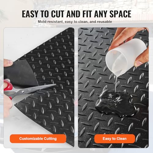 VEVOR Diamond-Plate Rubber Flooring Roll, 3 mm x 4 ft x 8 ft Garage Floor Mat, SBR Rubber Garage Flooring Roll, Easy to Clean, Diamond Plate Rubber Mat for Under Cars, Garage Industry Gym, Black VEVOR