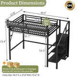 Mirightone Twin XL Size Loft Bed with Stairs and Storage, Metal Loft Bed Frame with A Shelf and Large Under-Bed Space, Heavy-Duty Loft Beds for Kids Boys Girls Teens, Black Mirightone