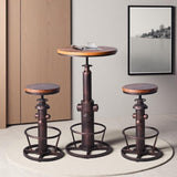 BOKKOLIK Industrial Bar Table Swivel Round Wooden Top Height Adjustable 38.6-44.4inch Vintage Kitchen Dining Chair Coffee Table Hydrant Design Bistro Table BOKKOLIK