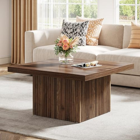 Tribesigns Square Coffee Table, 31.5-Inch Engineered Wood Coffee Table for Living Room, Vintage Brown Center Table, Large Mid-Century Modern Cocktail Table Tribesigns